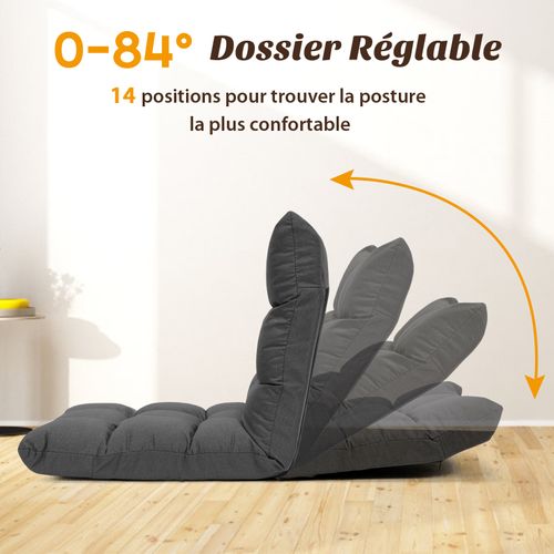 Chaise De Sol Pour Méditation - 14 Positions Réglable Cadre En Acier Robuste Tissu  (gris)