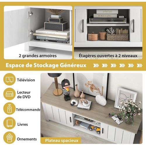 Meuble TV Avec 2 Placards 2 Compartiments, Banc TV Pour TV Jusqu'à 65 Pouces,90 X 39 X 33cm (chêne)
