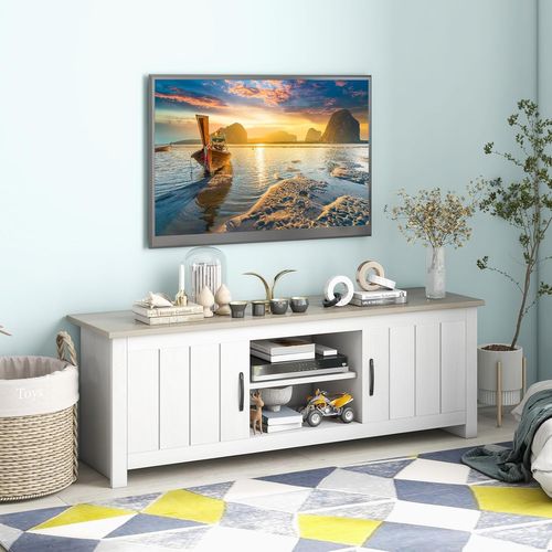 Meuble TV Avec 2 Placards 2 Compartiments, Banc TV Pour TV Jusqu'à 65 Pouces,90 X 39 X 33cm (chêne)