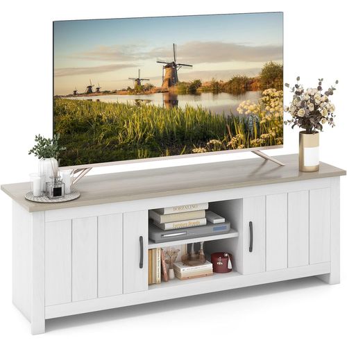 Meuble TV Avec 2 Placards 2 Compartiments, Banc TV Pour TV Jusqu'à 65 Pouces,90 X 39 X 33cm (chêne)
