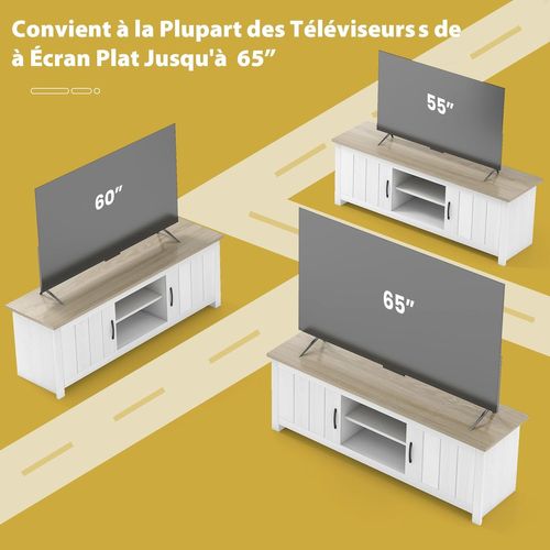 Meuble TV Avec 2 Placards 2 Compartiments, Banc TV Pour TV Jusqu'à 65 Pouces,90 X 39 X 33cm (chêne)