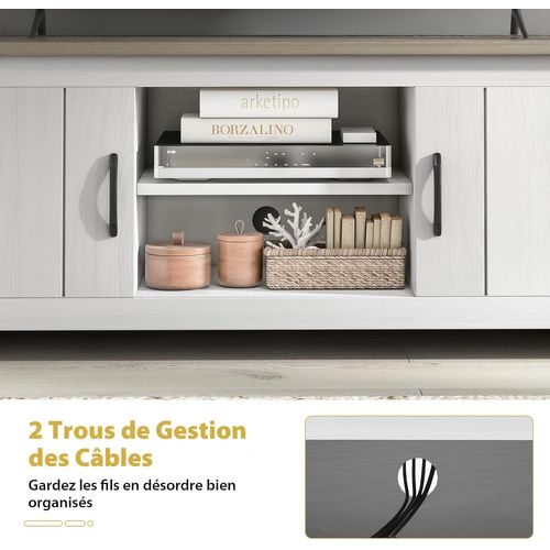 Meuble TV Avec 2 Placards 2 Compartiments, Banc TV Pour TV Jusqu'à 65 Pouces,90 X 39 X 33cm (chêne)