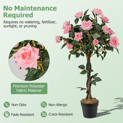Plante Artificielle En Pot Remplies De Ciment 93cm Avec 21 Roses, Décoration Moderne
