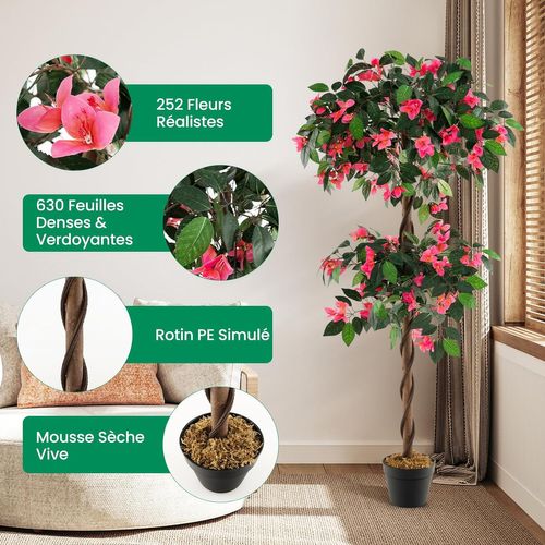 Plante Artificielle En Pot Remplies De Ciment 140cm Avec 252 Fleurs, Décoration Moderne