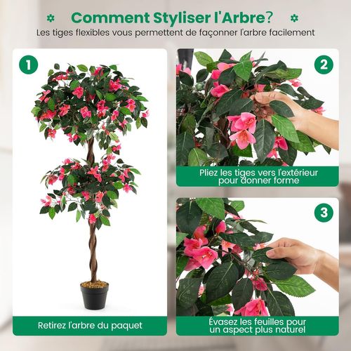 Plante Artificielle En Pot Remplies De Ciment 140cm Avec 252 Fleurs, Décoration Moderne