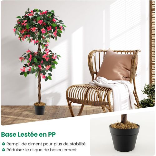 Plante Artificielle En Pot Remplies De Ciment 140cm Avec 252 Fleurs, Décoration Moderne