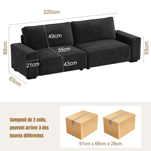 Canapé 3 Places Moderne En Chenille Pour Salon,220x83x88cm,noir