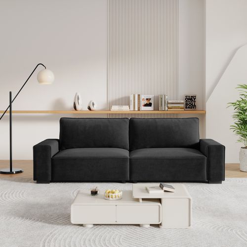 Canapé 3 Places Moderne En Chenille Pour Salon,220x83x88cm,noir