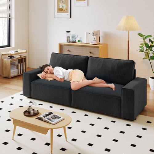 Canapé 3 Places Moderne En Chenille Pour Salon,220x83x88cm,noir