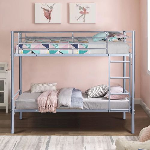 Lit Superposé 2 Personnes 90x190 Cm Métal Argenté