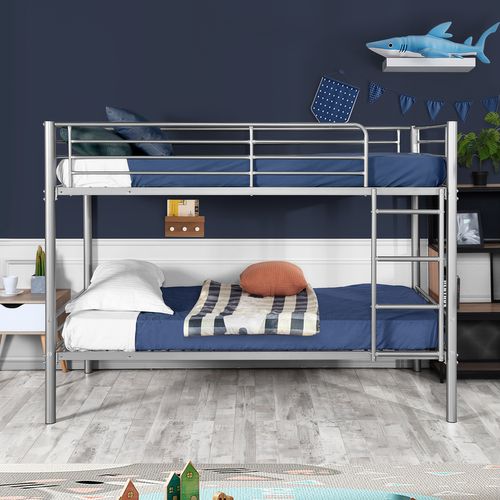 Lit Superposé 2 Personnes 90x190 Cm Métal Argenté