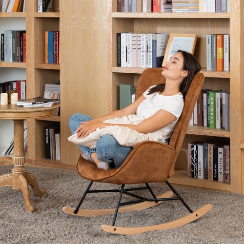 Fauteuil À Bascule En Tissu Marron