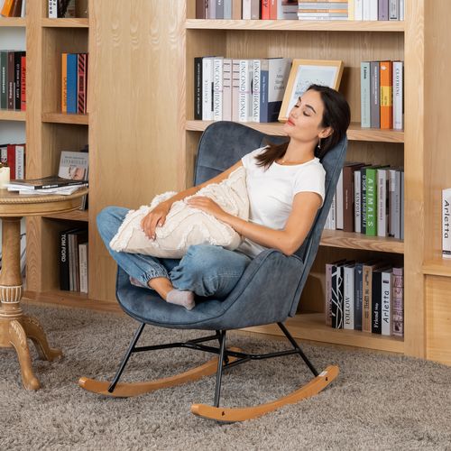 Fauteuil À Bascule En Tissu Bleu