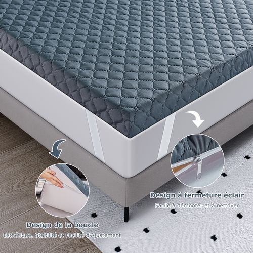 Surmatelas 140x190 Cm Inre, 6 Cm, Mousse à Haute Résilience, Confort Respirant, Design Antidérapant