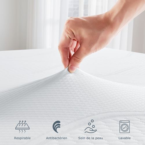 Surmatelas 140x190 - 6cm Mousse Haute Résilience, Housse Démontable pour Sommeil Réparateur
