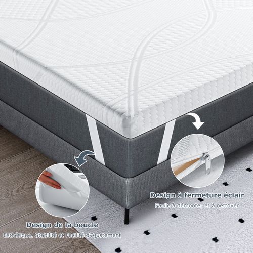 Surmatelas 140x190 - 6cm Mousse Haute Résilience, Housse Démontable pour Sommeil Réparateur