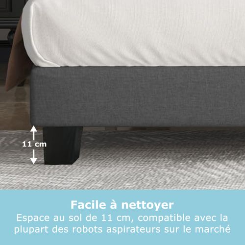 Lit Double 160x200 Cm Inre Avec Tête De Lit En Tissu Et Lampe LEDs - Sommier à Lattes
