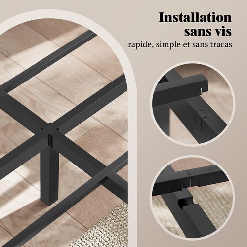Lit 160x200 Cm - Cadre De Lit Métal - Assemblage Simple - Lit Simple Cadre