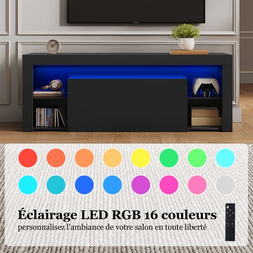 Meuble TV LED - Meuble De Rangement Pour Salon Avec Lumières LED - 140x35x50.5 Cm - Noir