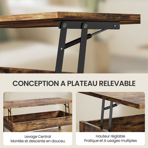 Table Basse - Table De Salon - Hauteur Réglable, Surface En Bois, Panneau Aggloméré ,106x49x48cm