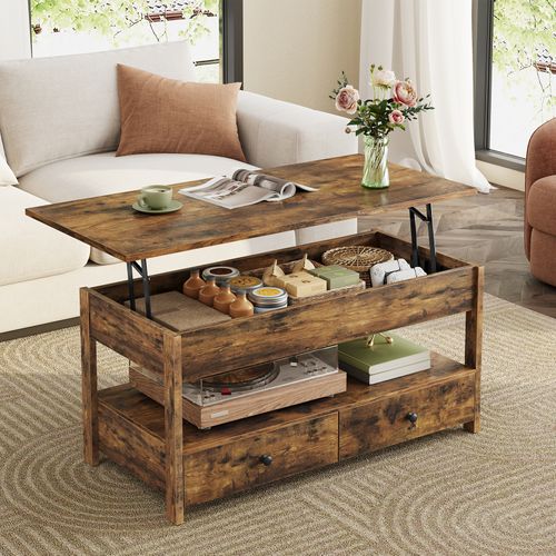 Table Basse - Table De Salon - Hauteur Réglable, Surface En Bois, Panneau Aggloméré ,106x49x48cm