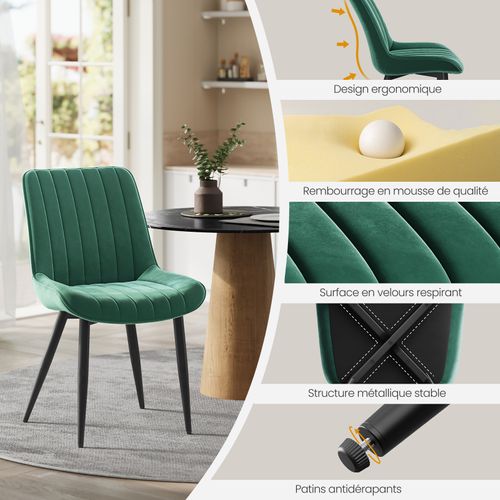 Chaise - Lot De 2 Chaises Salle à Manger, Pieds Métal, Assise Rembourrée,50x62x85 Cm