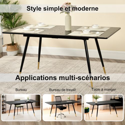 Table De Salle à Manger Rectangulaire Scandinave Noir Chic Extensible 120-160x80x75cm