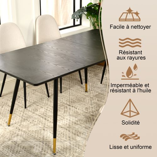 Table De Salle à Manger Rectangulaire Scandinave Noir Chic Extensible 120-160x80x75cm