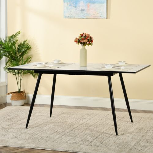 Table De Salle à Manger Extensible Blanche Effet Marbre 120-160x80x75cm