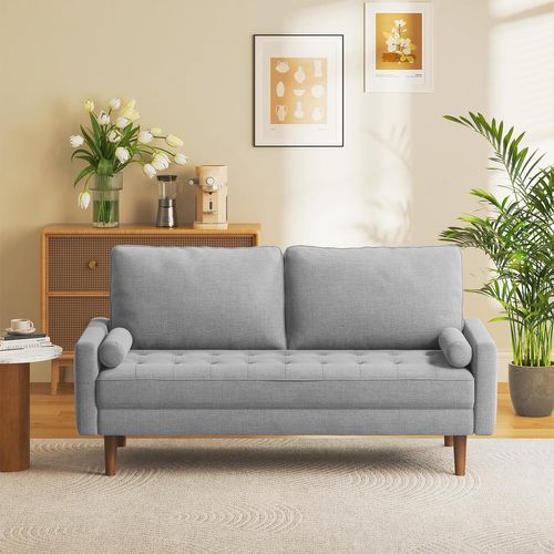 Canapé 3 Places Tissu En Lin Respirant,pieds Bois Massif,173x77x84cm,gris