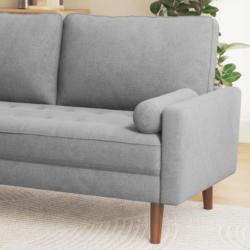 Canapé 3 Places Tissu En Lin Respirant,pieds Bois Massif,173x77x84cm,gris