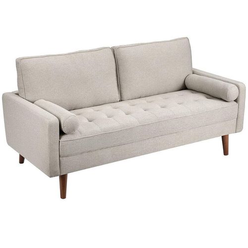 Canapé 3 Places Tissu En Lin Respirant,pieds Bois Massif,173x77x84cm,beige