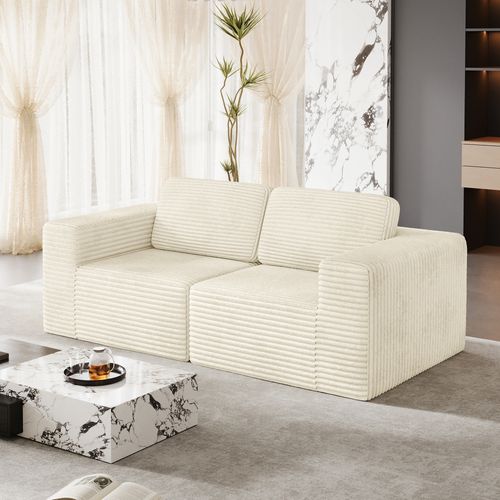 Canapé Compressé Modulaire 2 Places Velours Côtelé Beige,sans Assemblage