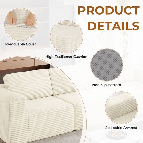 Canapé Compressé Modulaire 2 Places Velours Côtelé Beige,sans Assemblage