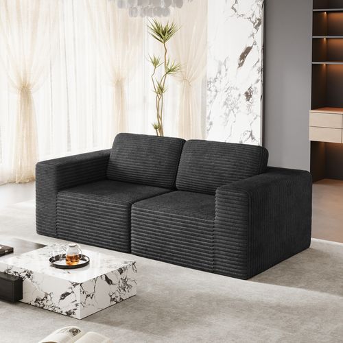 Canapé Compressé Modulaire 2 Places Velours Côtelé Noir,sans Assemblage
