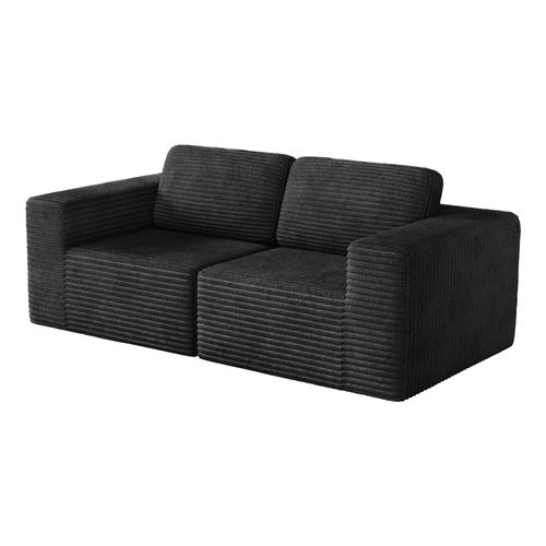 Canapé Compressé Modulaire 2 Places Velours Côtelé Noir,sans Assemblage