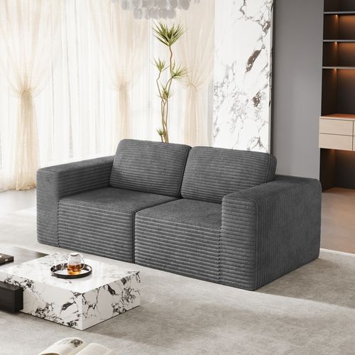 Canapé Compressé Modulaire 2 Places Velours Côtelé Gris,sans Assemblage