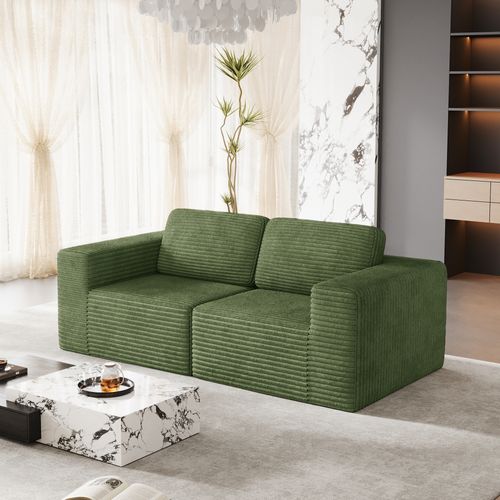 Canapé Compressé Modulaire 2 Places Velours Côtelé Vert,sans Assemblage