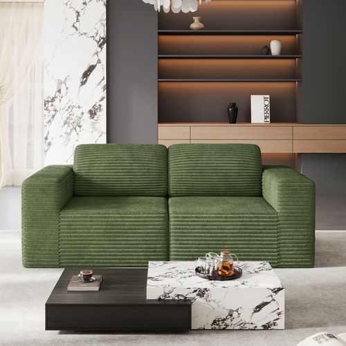 Canapé Compressé Modulaire 2 Places Velours Côtelé Vert,sans Assemblage