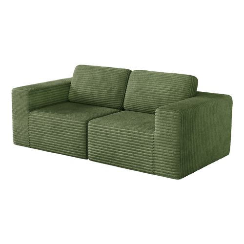 Canapé Compressé Modulaire 2 Places Velours Côtelé Vert,sans Assemblage