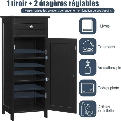 Meuble De Salle De Bain Moderne Avec 1 Porte, 1 Tiroir, 2 Étagères Réglables 35,6x30,5x88 Cm Noir