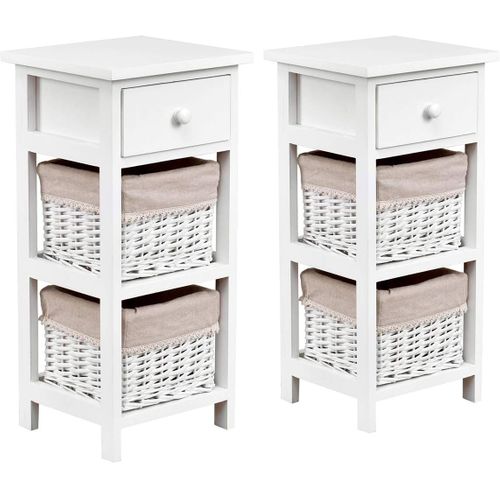 Lot 2 Tables De Chevet Avec 1 Tiroir Et 2 Panier D'osier Amovible