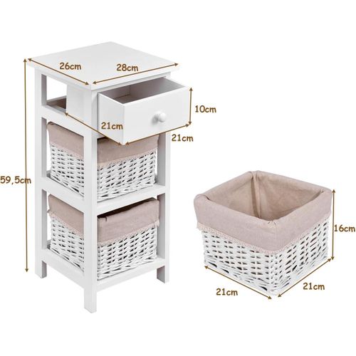 Lot 2 Tables De Chevet Avec 1 Tiroir Et 2 Panier D'osier Amovible