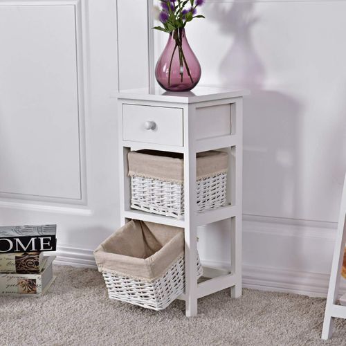 Lot 2 Tables De Chevet Avec 1 Tiroir Et 2 Panier D'osier Amovible