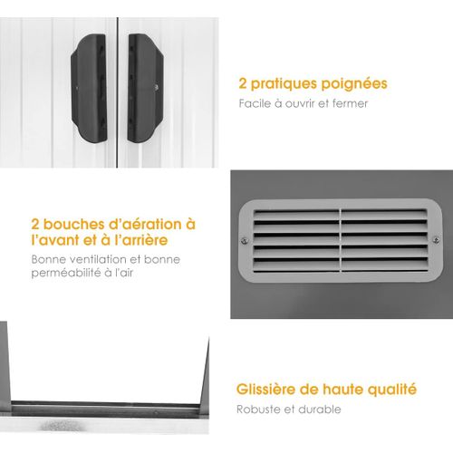 Abri De Jardin En Métal-3,1㎡-238x131x181 Cm-4 Trous D’aération-2 Portes Jardin-gris