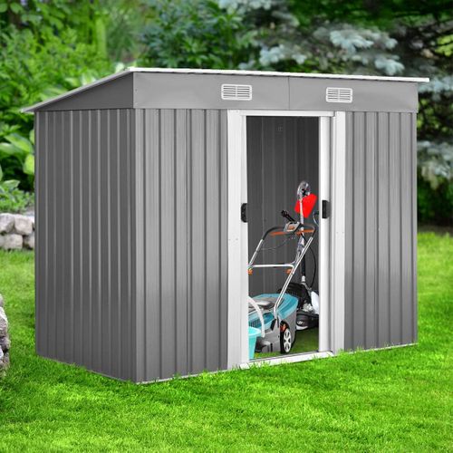 Abri De Jardin En Métal-3,1㎡-238x131x181 Cm-4 Trous D’aération-2 Portes Jardin-gris