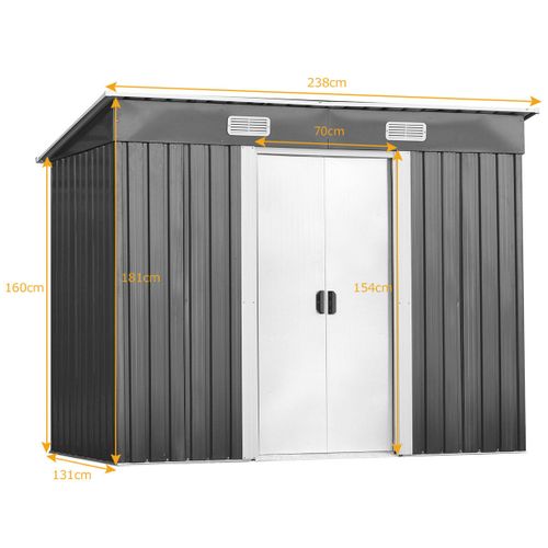 Abri De Jardin En Métal-3,1㎡-238x131x181 Cm-4 Trous D’aération-2 Portes Jardin-gris