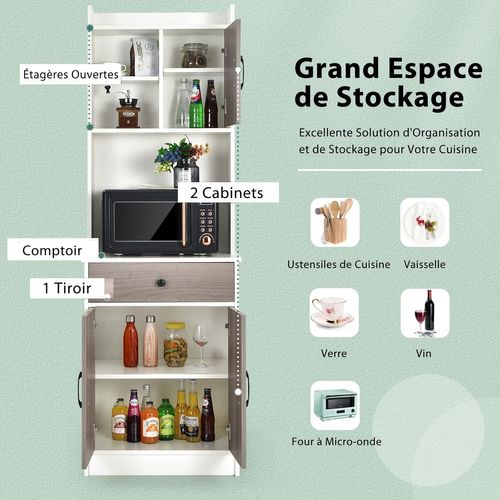 Buffet De Cuisine Meuble Cuisine Rangement Avec 3 Portes Et 1 Niche De Rangement, Blanc