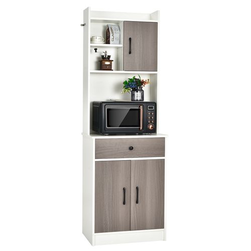 Buffet De Cuisine Meuble Cuisine Rangement Avec 3 Portes Et 1 Niche De Rangement, Blanc