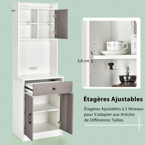 Buffet De Cuisine Meuble Cuisine Rangement Avec 3 Portes Et 1 Niche De Rangement, Blanc